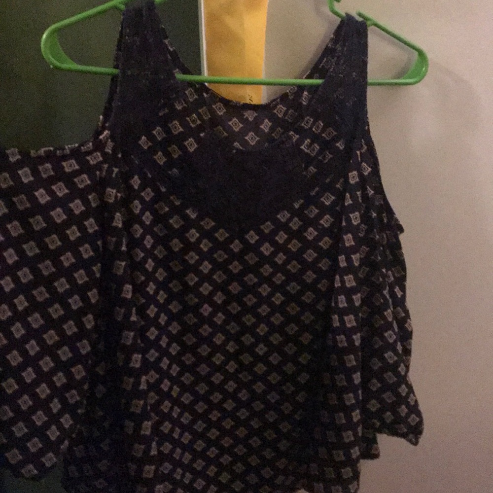 dark blue cold shoulder blouse